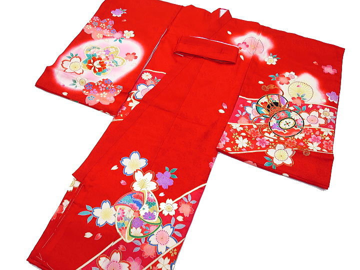 初着・祝着・のしめ 鼓に牡丹・雪輪・桜・赤ピンクぼかし