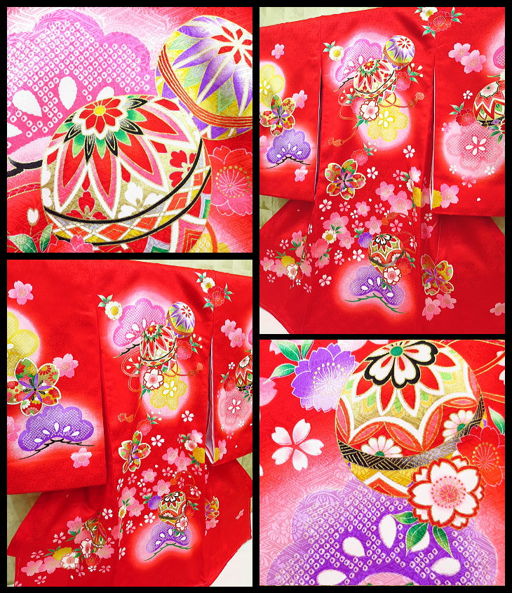 初着・祝着・のしめ まりと桜尽くし・赤
