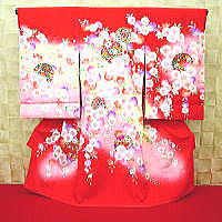 お祝い着・初着・のしめ お宮参り着物 毬と桜尽くし・赤