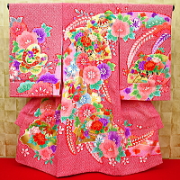 お祝い着・初着・のしめ お宮参り着物 毬・花尽くし・染め疋田・赤