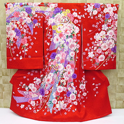 お祝い着・初着・のしめ お宮参り着物 熨斗と桜尽くし・赤