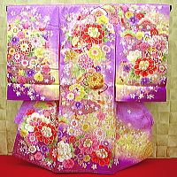 お祝い着・初着・のしめ お宮参り着物 金彩まりと牡丹・華尽くし・うす紫