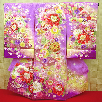 金彩まりと牡丹・華尽くし・うす紫 初着 お祝着 のしめ 産着 お宮参りの着物