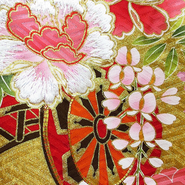 初着・祝着・のしめ 御花車にまりと牡丹・赤