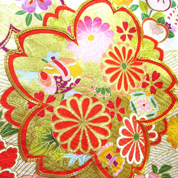 初着・祝着・のしめ 金彩雲どりに桜・白ピンクぼかし