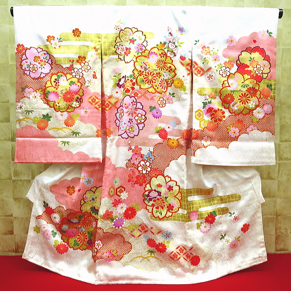 初着・祝着・のしめ 金彩雲どりに桜・白ピンクぼかし
