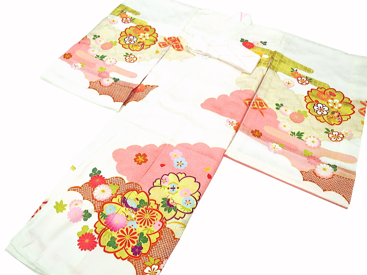 初着・祝着・のしめ 金彩雲どりに桜・白ピンクぼかし