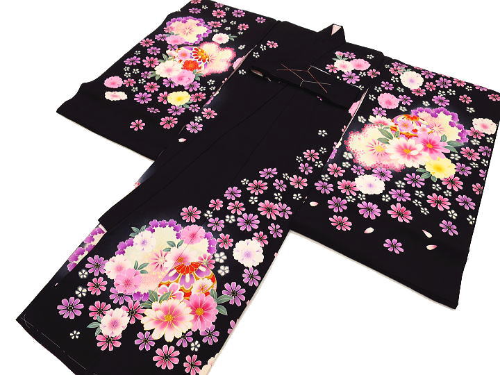 初着・祝着・のしめ まりと桜・花尽くし・黒