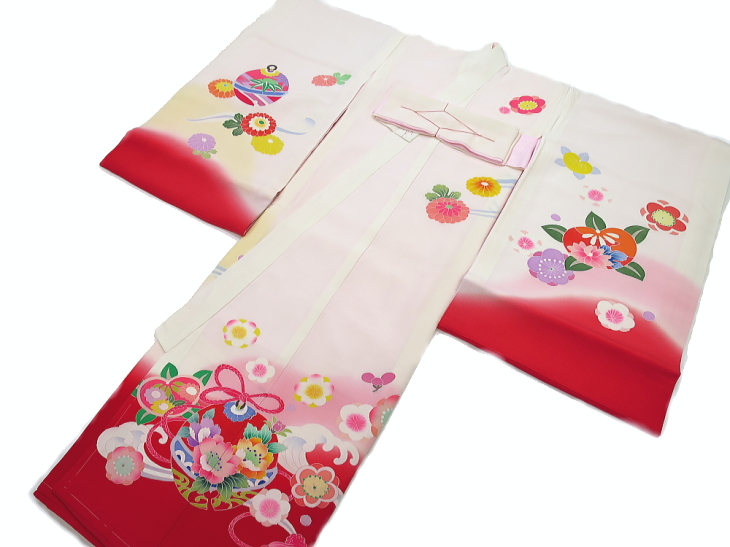 初着・祝着・のしめ 金彩鈴尽くし・白赤ぼかし