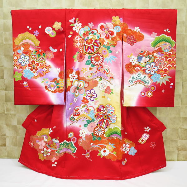 お祝い着・初着・のしめ お宮参り着物まりと桜・松竹梅・赤
