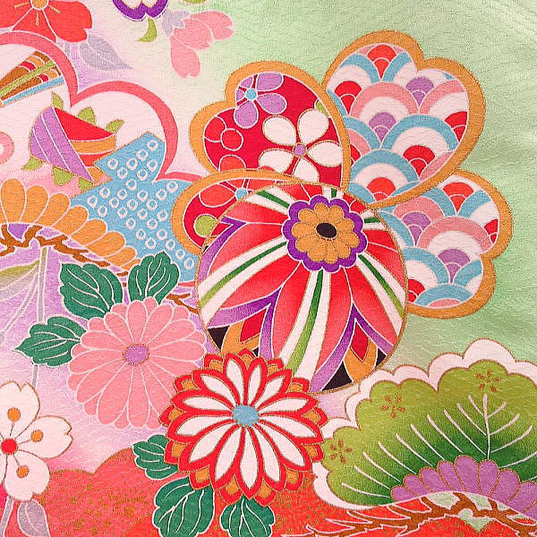 初着・祝着・のしめ まりと桜・吉祥柄・ピンク赤ぼかし