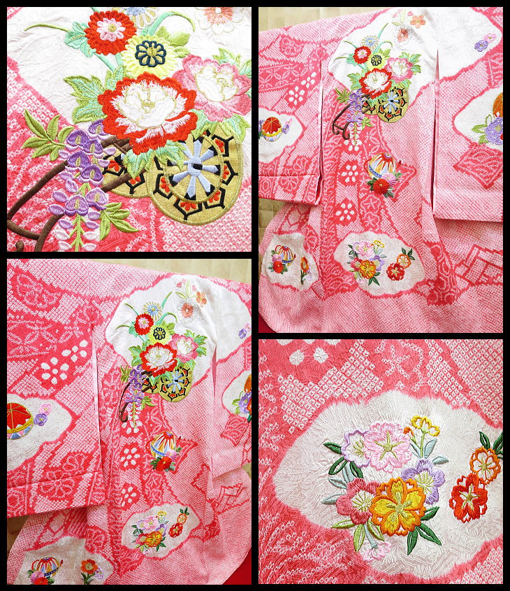 初着・祝着・のしめ 総絞り束ね熨斗に花車刺繍・毬・ピンク
