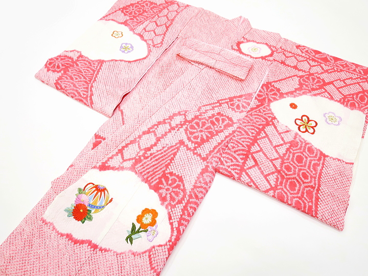 初着・祝着・のしめ 総絞り束ね熨斗に花車刺繍・毬・ピンク