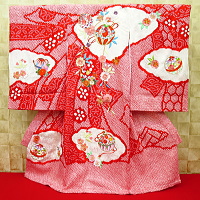 お祝い着・初着・のしめ お宮参り着物 総絞り束ね熨斗に毬と華刺繍