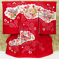 お祝い着・初着・のしめ お宮参り着物 毬と花・絞り染め・赤