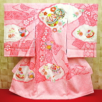 初着・祝着・のしめ 総絞り束ね熨斗にまりと桜・ピンク
