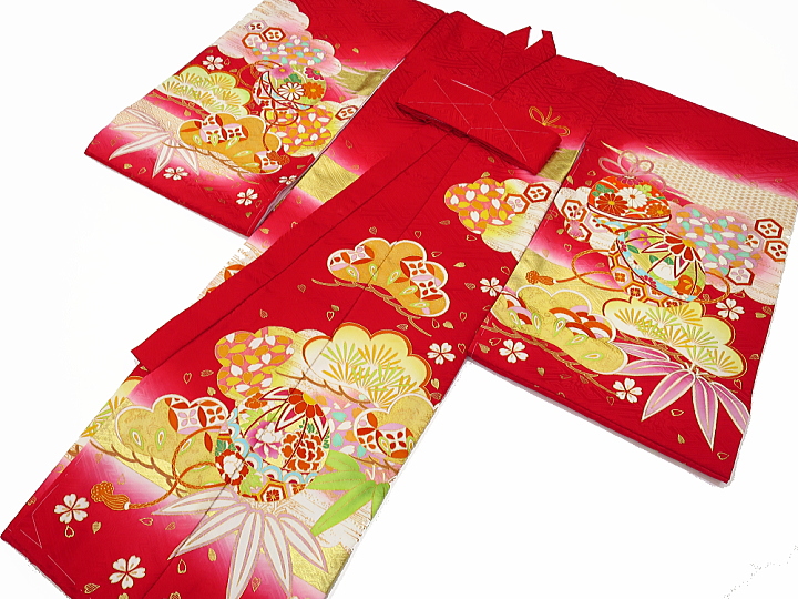 初着・祝着・のしめ 毬に松竹梅・花尽くし・赤