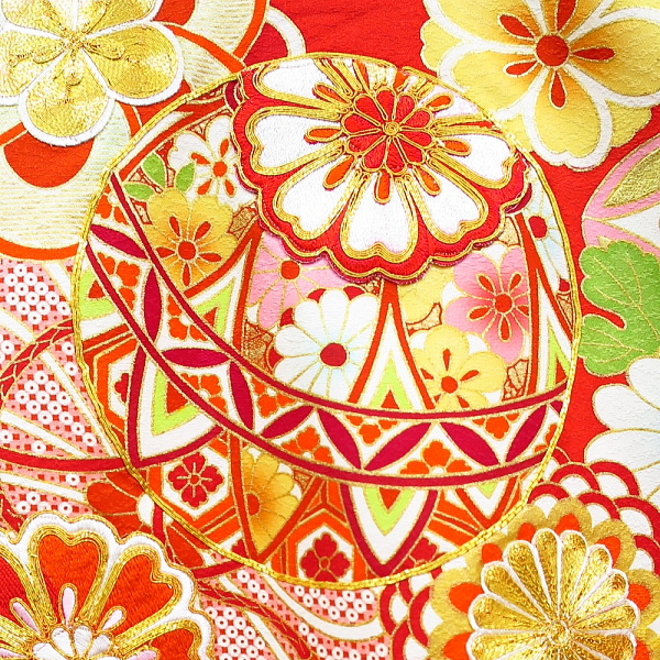 初着・祝着・のしめ 毬に花紋・金駒刺繍・赤
