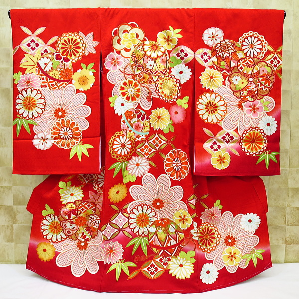 初着・祝着・のしめ 毬に花紋・金駒刺繍・赤