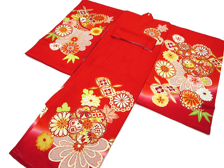初着・祝着・のしめ 毬に花紋・金駒刺繍・赤