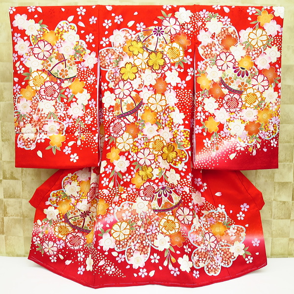 桜と毬・金駒刺繍 初着 お祝着 のしめ 産着 お宮参りの着物