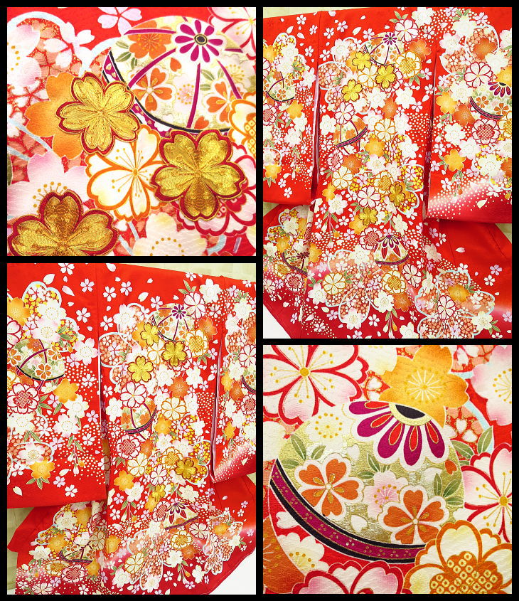 桜と毬・金駒刺繍 初着 お祝着 のしめ 産着 お宮参りの着物