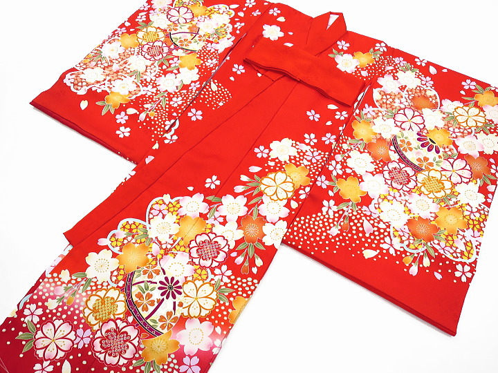 桜と毬・金駒刺繍 初着 お祝着 のしめ 産着 お宮参りの着物