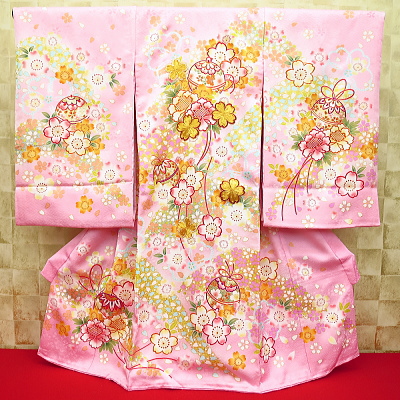 お祝い着・初着・のしめ お宮参り着物 桜と鈴・金駒刺繍