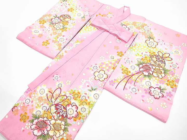 桜と鈴・金駒刺繍・ピンク 初着 お祝着 のしめ 産着 お宮参りの着物