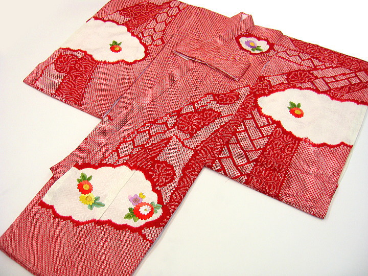 【総絞り束ね熨斗に花車刺繍】女児 初着 祝着 のしめ 産着 女の子のお宮参り着物 高級フードセットプレゼント付