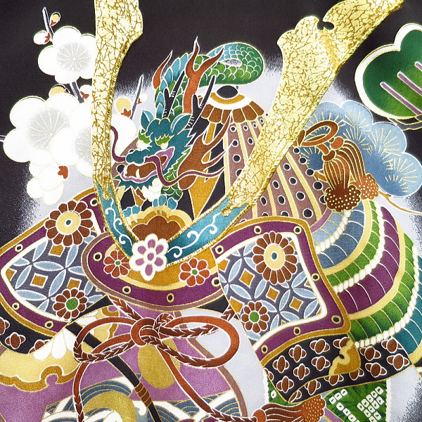 初着・祝着・のしめ お宮参り着物 兜・鶴・縁起物・黒