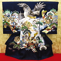お祝い着・初着・のしめ 飛翔鷹・吉祥松・宝尽くし・紺