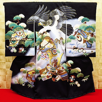 お祝い着・初着・のしめ 鷹・吉祥松・宝尽くし・黒