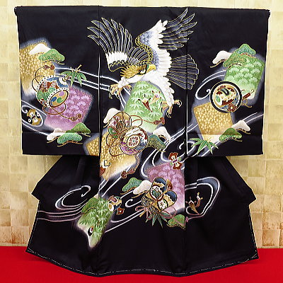 お祝い着・初着・のしめ 鷹・宝尽くし・松・黒