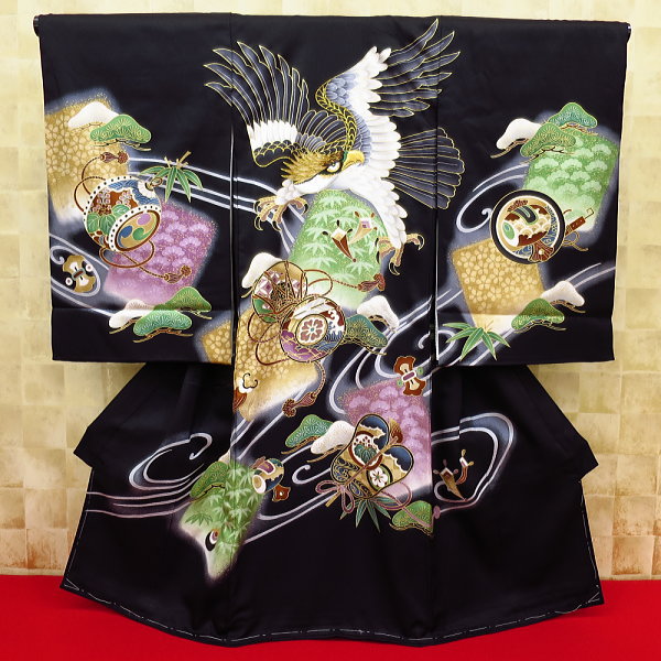 初着・祝着・のしめ 鷹・宝尽くし・松・黒