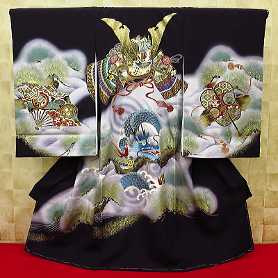 初着・祝着・のしめ 兜と青龍・松・黒