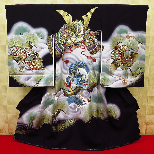 初着・祝着・のしめ 兜と青龍・松・黒