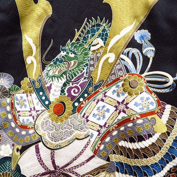 初着・祝着・のしめ 飛翔鷹に武者絵・吉祥柄・黒