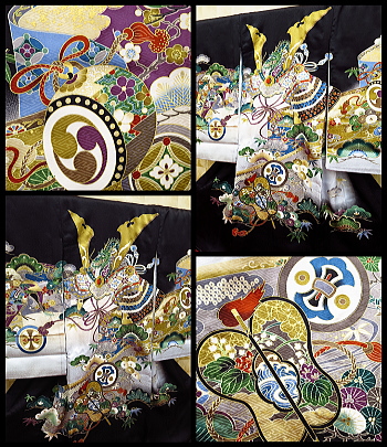 初着・祝着・のしめ 飛翔鷹に武者絵・吉祥柄・黒