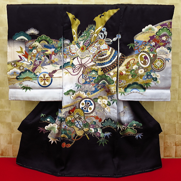 初着・祝着・のしめ 飛翔鷹に武者絵・吉祥柄・黒
