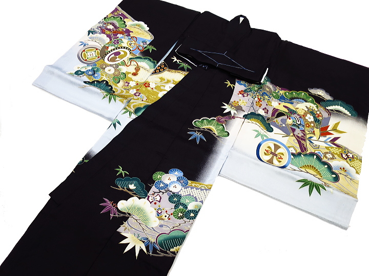 初着・祝着・のしめ 兜 飛翔鷹に武者絵・吉祥柄・黒