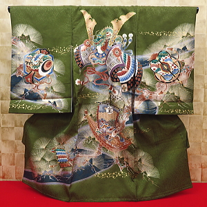 お祝い着・初着・のしめ お宮参り着物 兜・宝船・吉祥紋様・抹茶緑