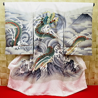 お祝い着・初着・のしめ お宮参り着物 雲龍と富士・白