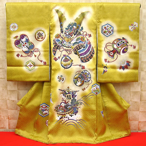 初着・祝着・のしめ・お宮参り着物 兜・宝船・変わり織紋様