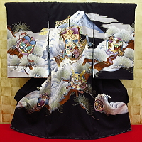 お祝い着・初着・のしめ お宮参り着物 富士山に宝船・吉祥松・黒