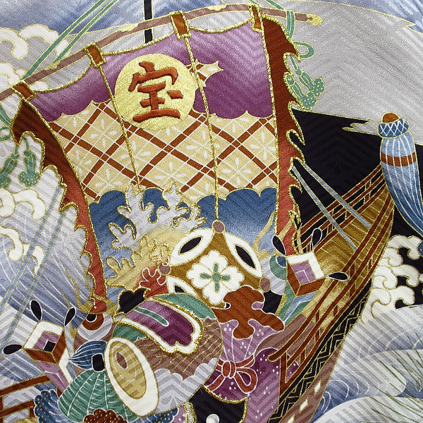 初着・祝着・のしめ・お宮参り着物 富士山に宝船・吉祥松・黒