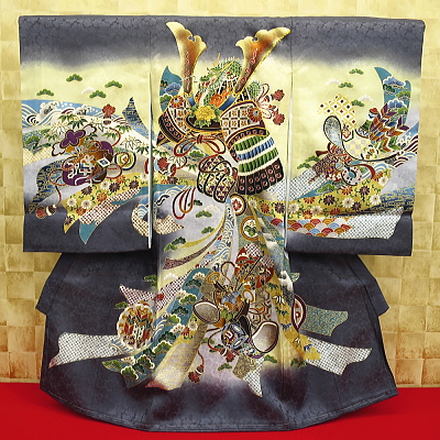 初着・祝着・のしめ・お宮参り着物 兜・束ね熨斗・グレー