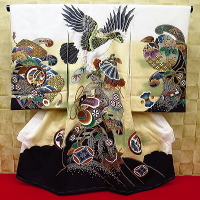 お祝い着・初着・のしめ お宮参り着物 飛翔鷹・波濤・宝尽くし・白