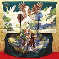 お祝い着・初着・のしめ お宮参り着物 飛翔鷹・若武者・吉祥松・黒