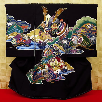 お祝い着・初着・のしめ お宮参り着物 兜・小槌・吉祥柄・黒